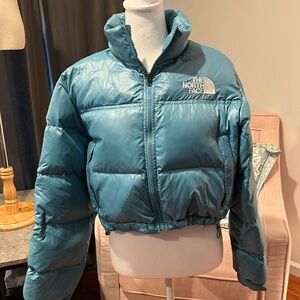 Women’s teal The North Face cropped puffer jacket (700) size M